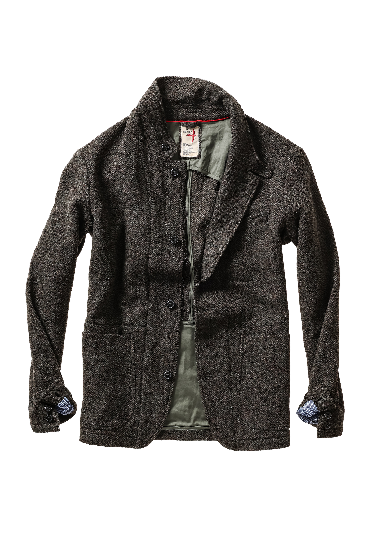 Relwen Heritage Trap Blazer - Charcoal Olive Herringbone Black