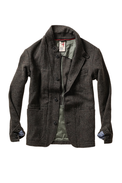 Relwen Heritage Trap Blazer - Charcoal Olive Herringbone Black