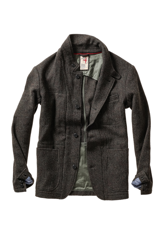 Relwen Heritage Trap Blazer - Charcoal Olive Herringbone Black