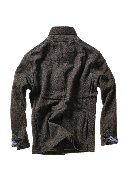 Relwen Heritage Trap Blazer - Charcoal Olive Herringbone Black