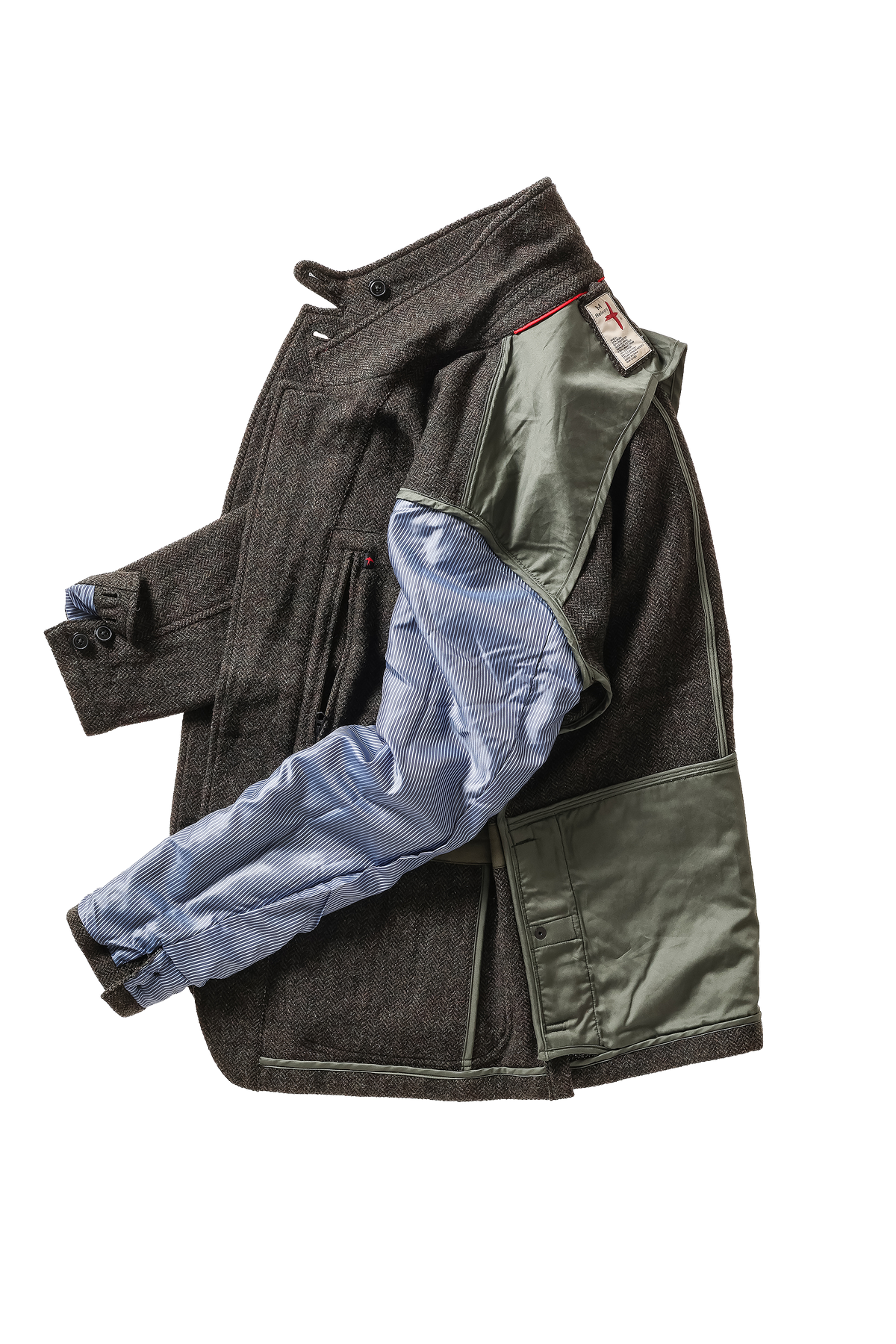 Relwen Heritage Trap Blazer - Charcoal Olive Herringbone Black