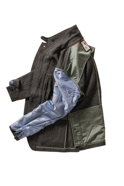 Relwen Heritage Trap Blazer - Charcoal Olive Herringbone Black