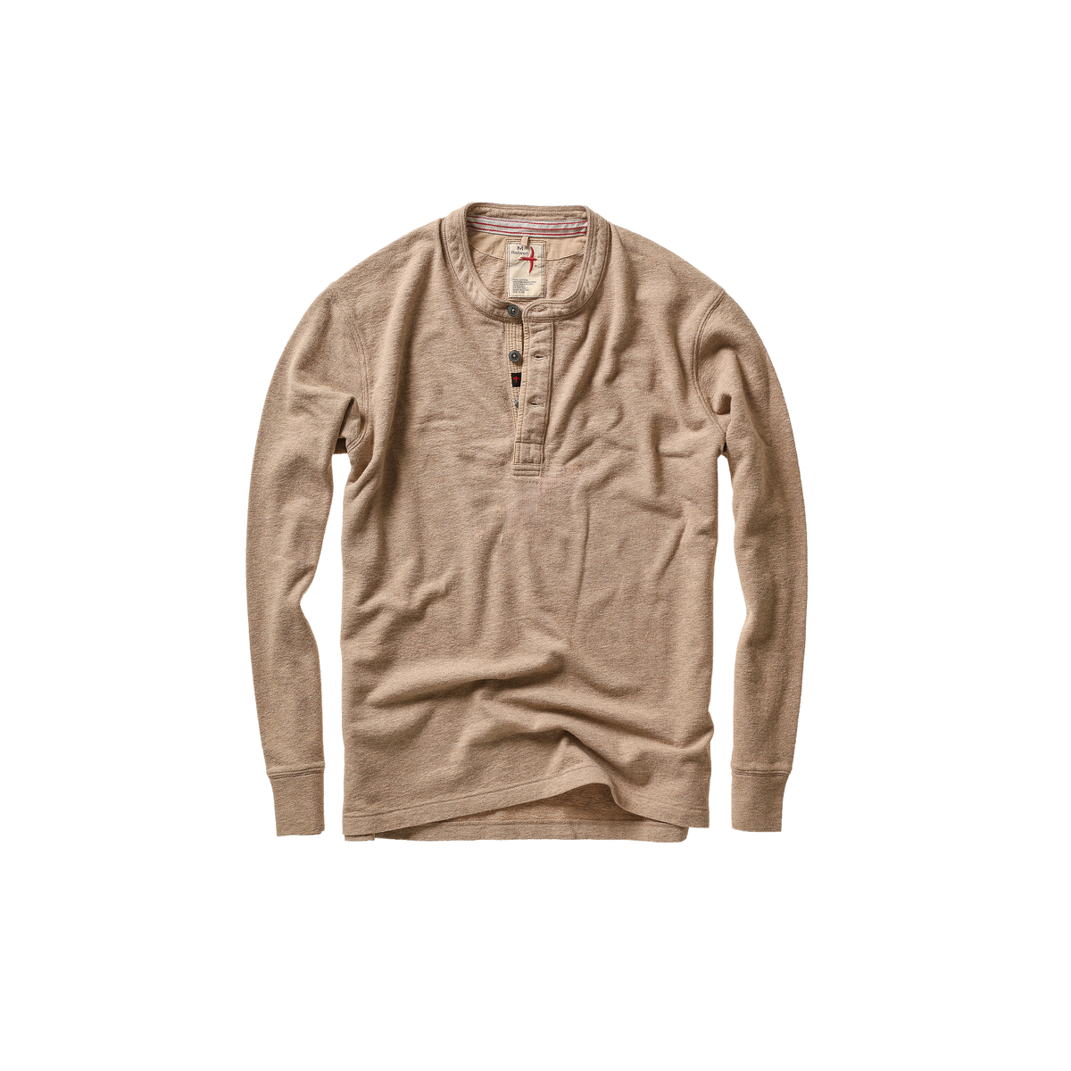 Relwen Slub Jersey Henley - Light Camel Heather Rosy Brown