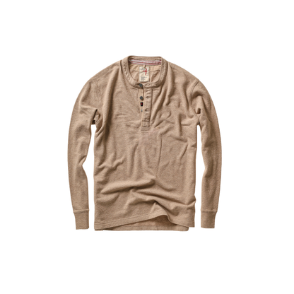 Relwen Slub Jersey Henley - Light Camel Heather Rosy Brown