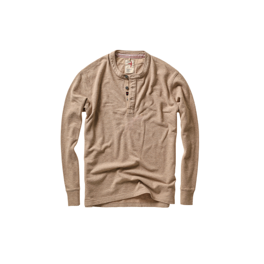 Relwen Slub Jersey Henley - Light Camel Heather Rosy Brown