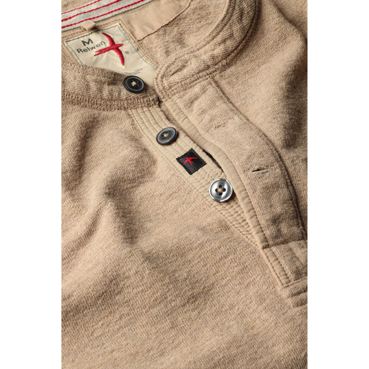 Relwen Slub Jersey Henley - Light Camel Heather Rosy Brown