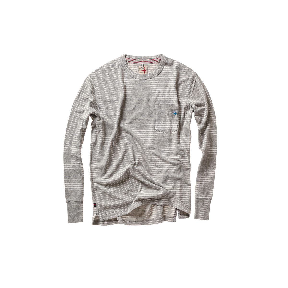 Relwen Ringspun L/S Pocket Tee - Grey Heather/White Stripe Gray
