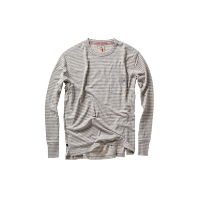Relwen Ringspun L/S Pocket Tee - Grey Heather/White Stripe Gray