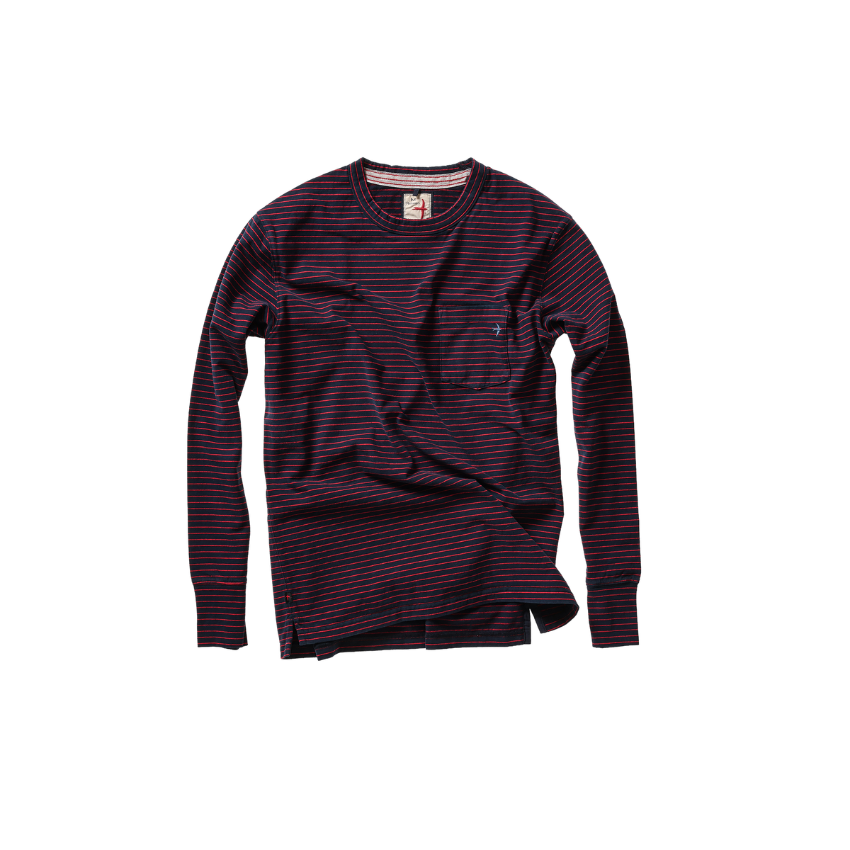 Relwen Ringspun L/S Pocket Tee - Navy/Red Stripe Black