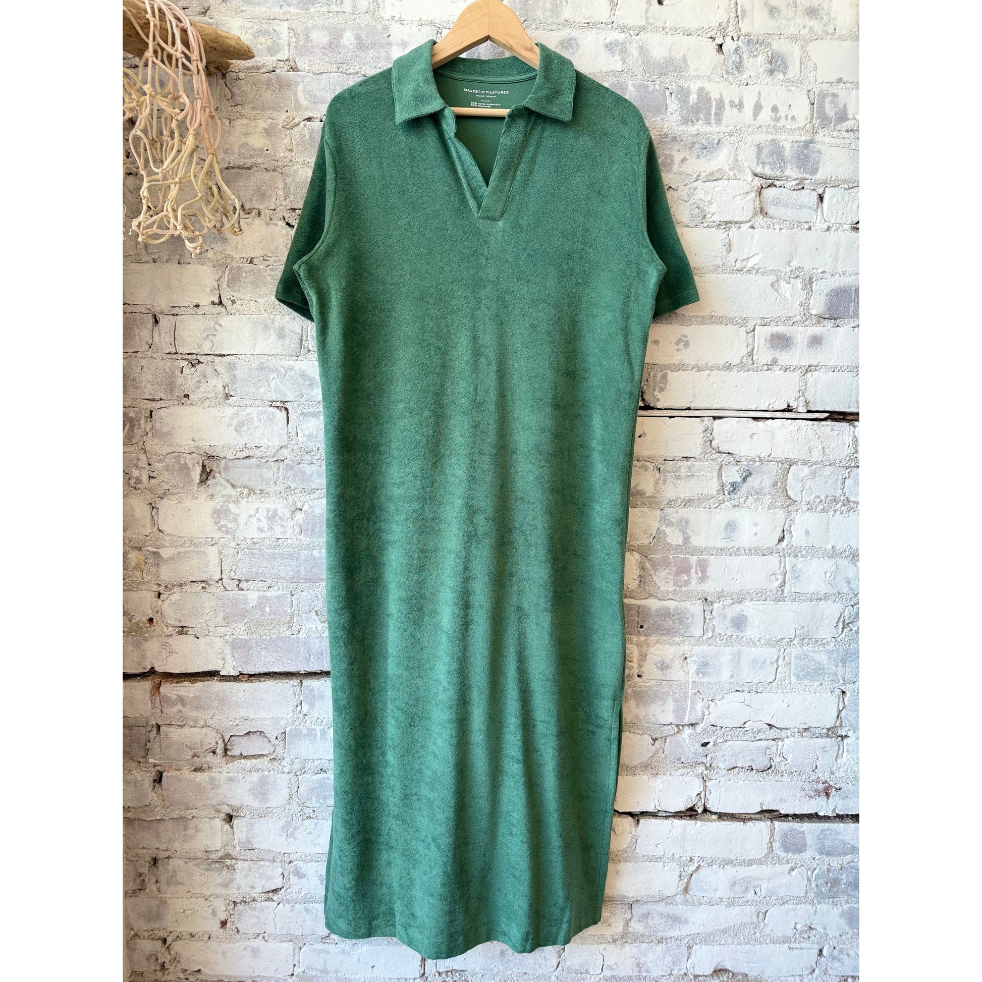 Organic Cotton Terry Elbow Sleeve Polo Maxi Dress