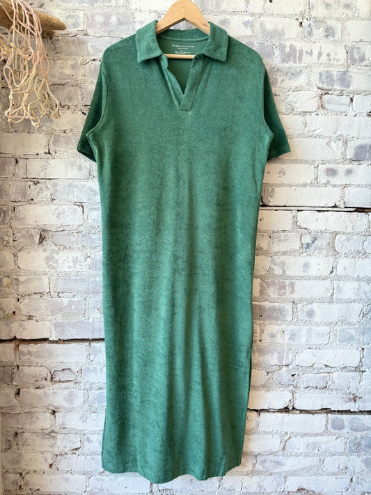 Organic Cotton Terry Elbow Sleeve Polo Maxi Dress - Agave - DUNE + SALT