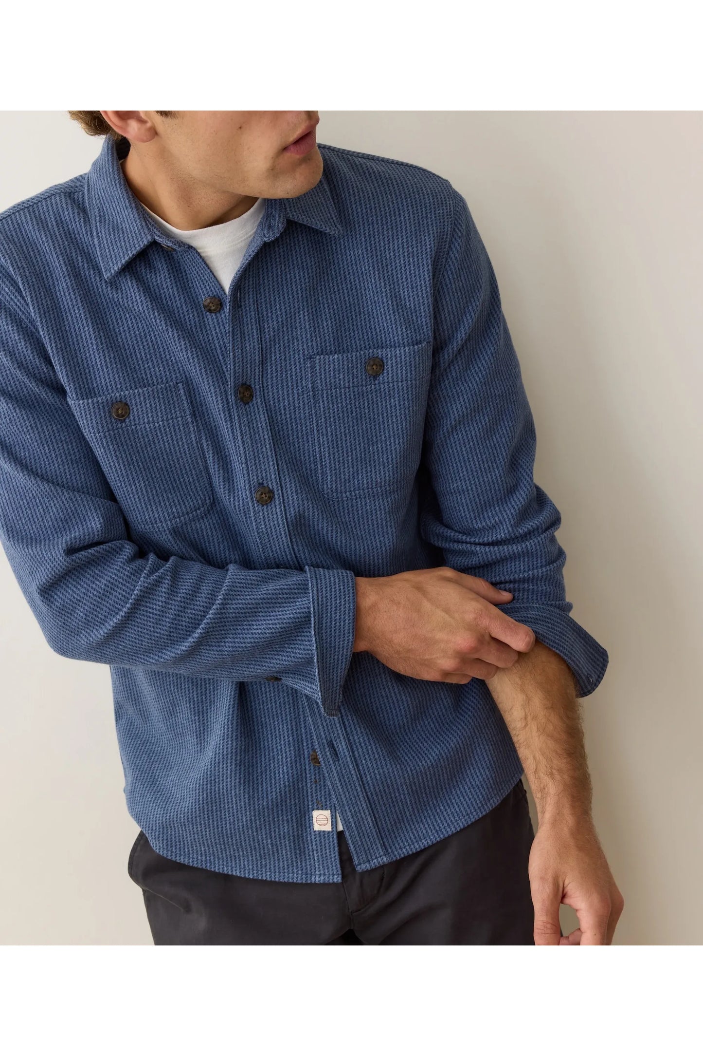 Pacifica Stretch Twill Overshirt - Blue Railroad Stripe - DUNE + SALT