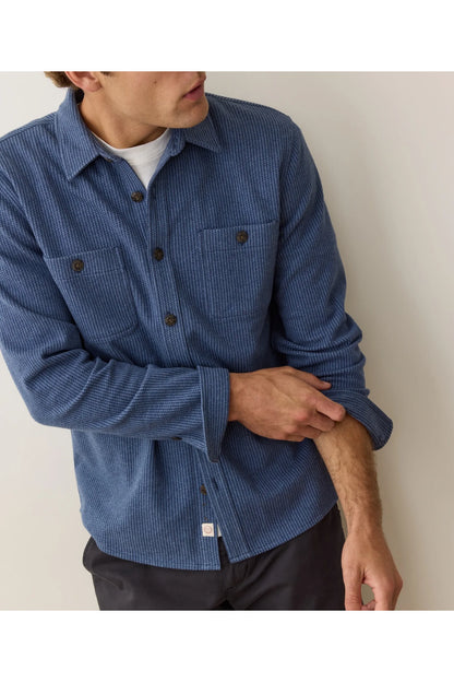 Pacifica Stretch Twill Overshirt - Blue Railroad Stripe - DUNE + SALT