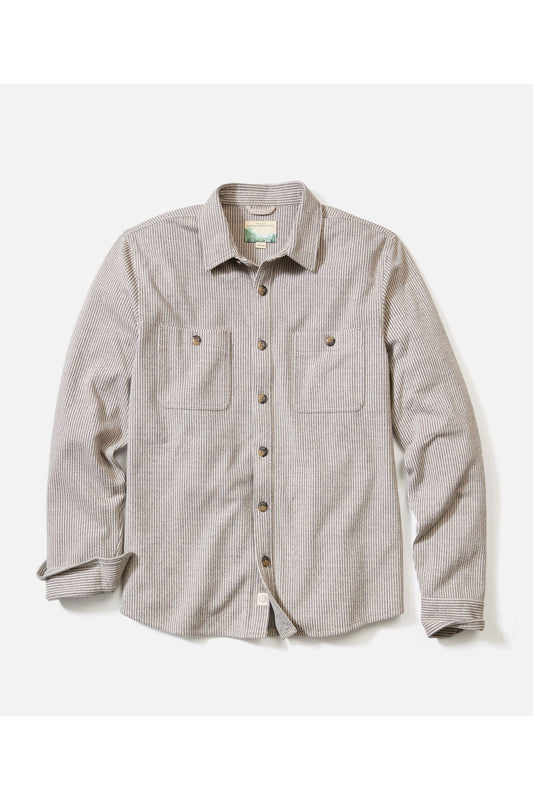 Pacifica Stretch Twill Overshirt - Grey Railroad Stripe - DUNE + SALT