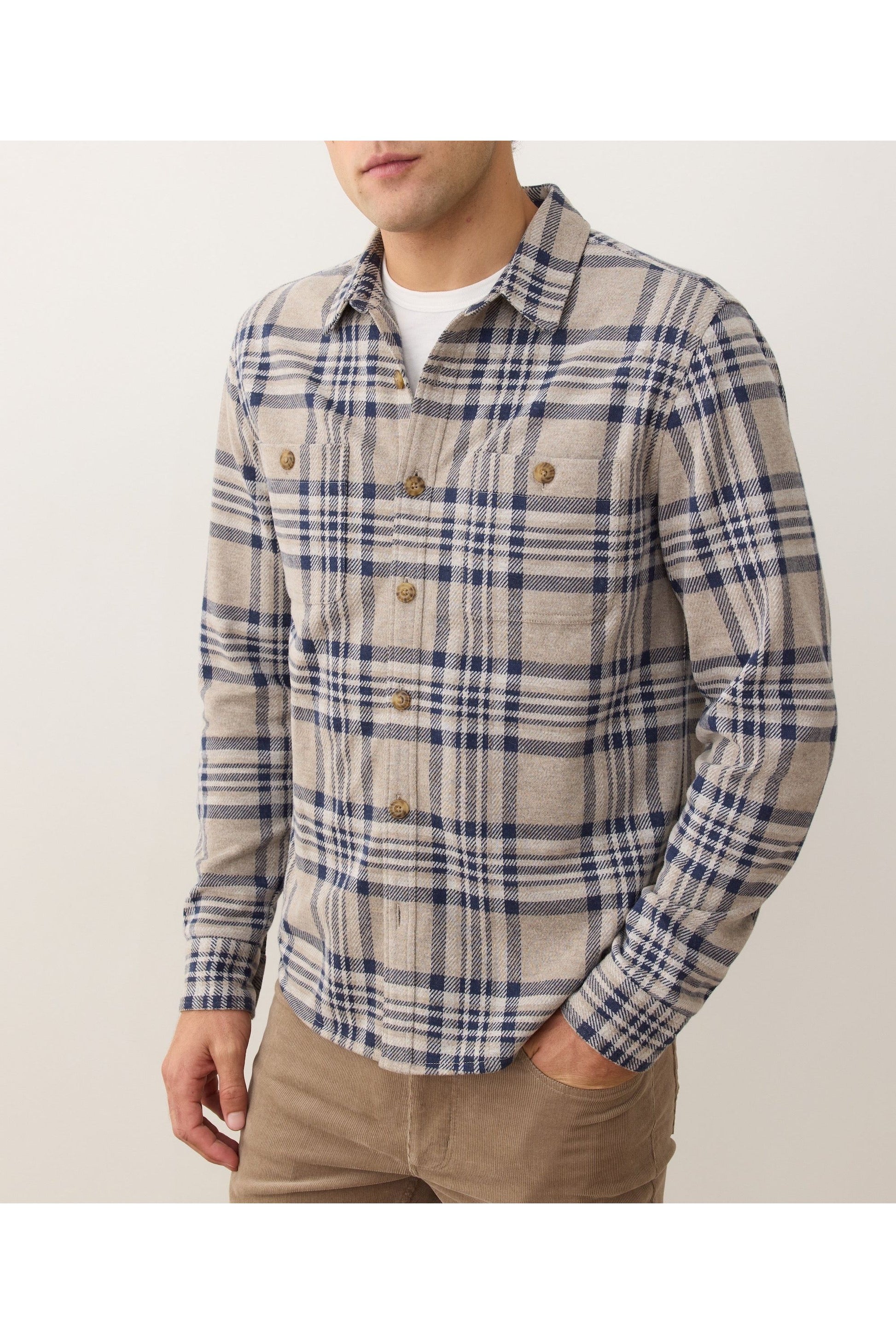 Pacifica Stretch Twill Overshirt - Taupe Plaid - DUNE + SALT
