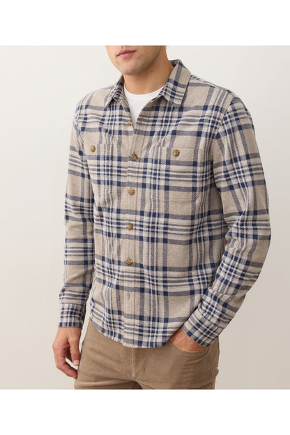 Pacifica Stretch Twill Overshirt - Taupe Plaid - DUNE + SALT