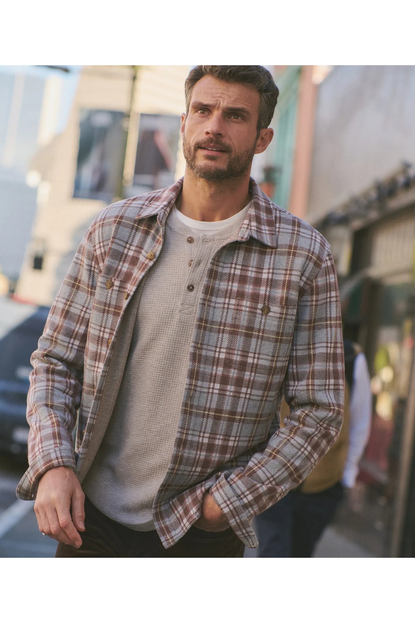 Pacifica Stretch Twill Overshirt - Warm Plaid - DUNE + SALT
