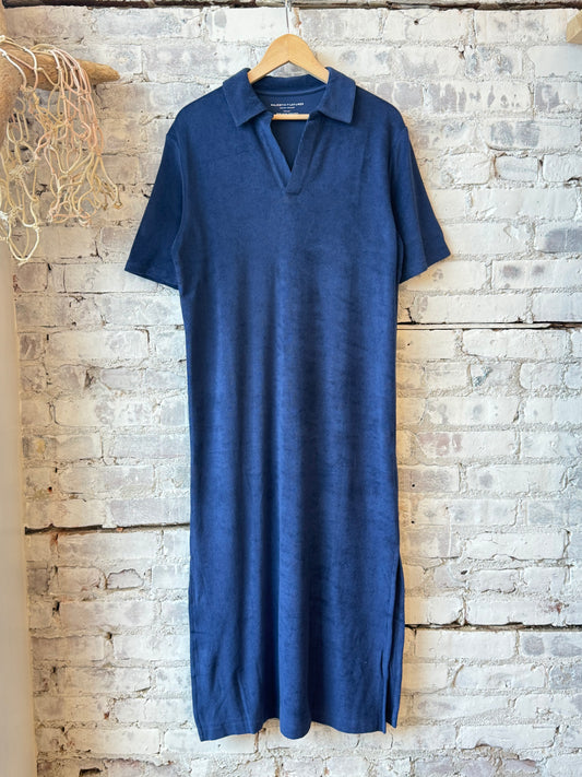 Organic Cotton Terry Elbow Sleeve Polo Maxi Dress - Blue Moon - DUNE + SALT
