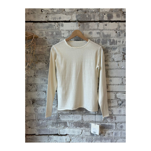 Cotton Cashmere Jersey LS Knit Crew - White - DUNE + SALT