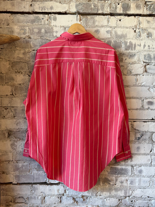 LMND Mara Striped Oversized Long Sleeve Shirt - Watermelon/Salsa/Orange/Natural Firebrick