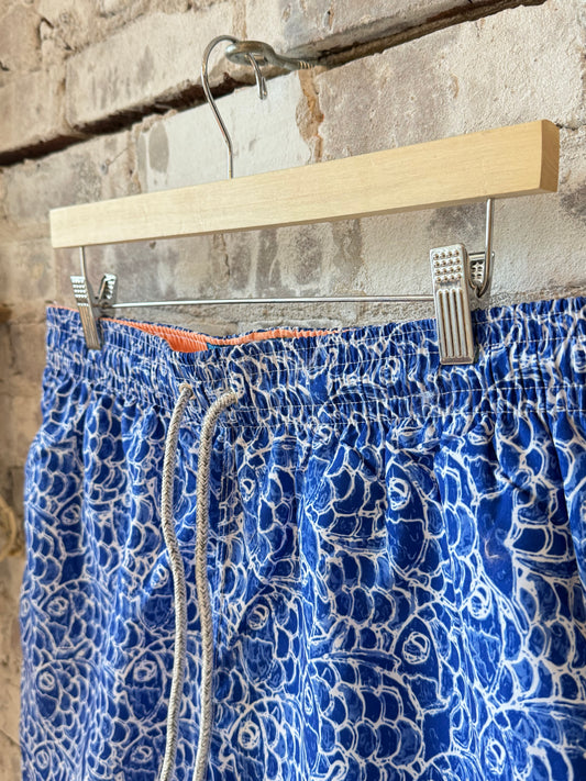 Men's Cyclist Liner Swim Trunks - Abstract Fish Navy - DUNE + SALT