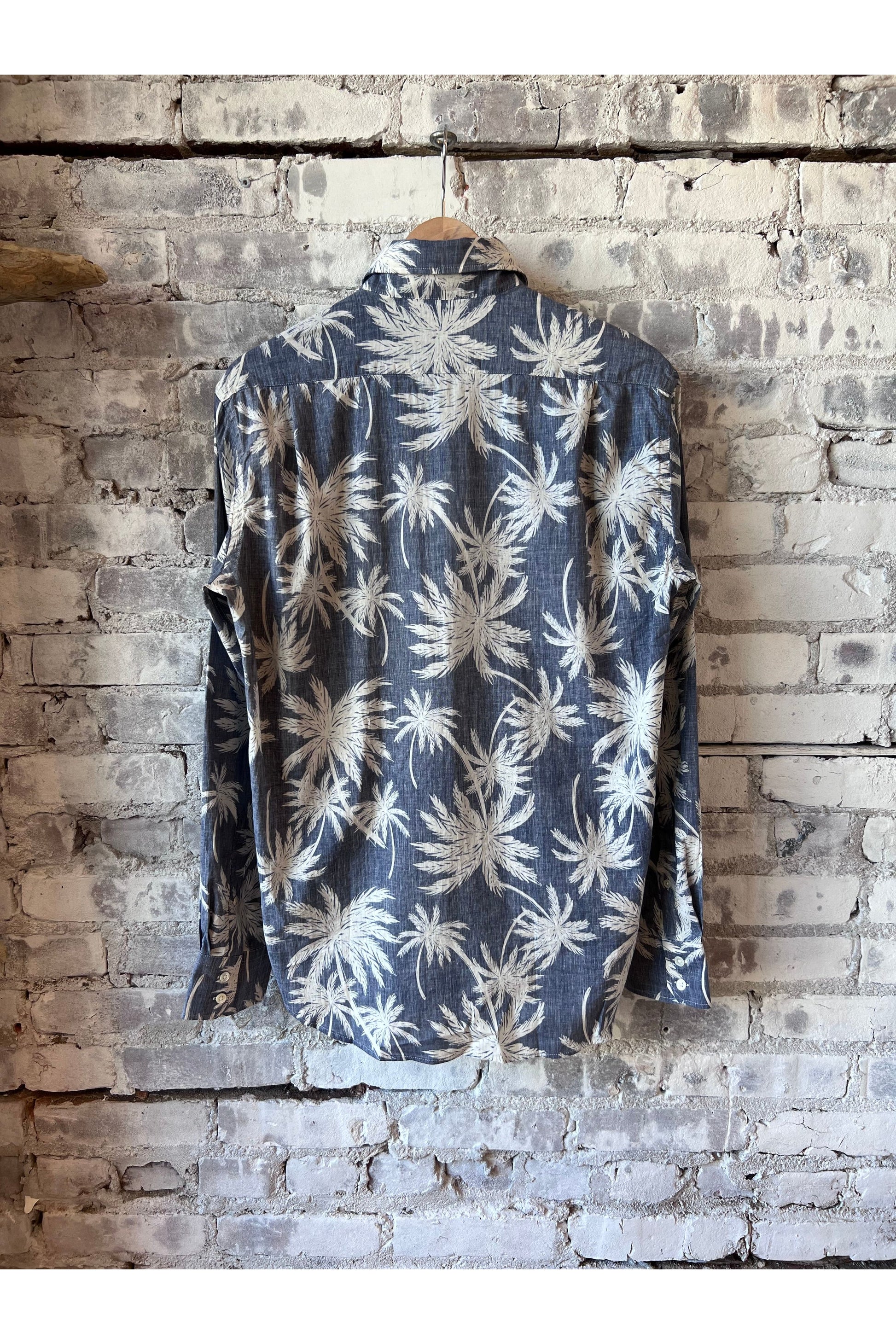 Paul Palm Tree Print Cotton Shirt - Navy - DUNE + SALT