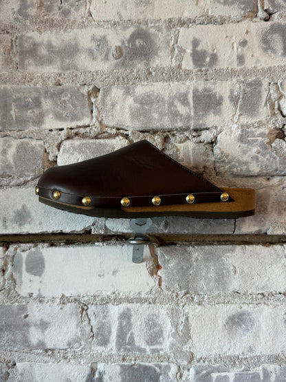 Ella Leather Studs Clog - Rich Brown/Black