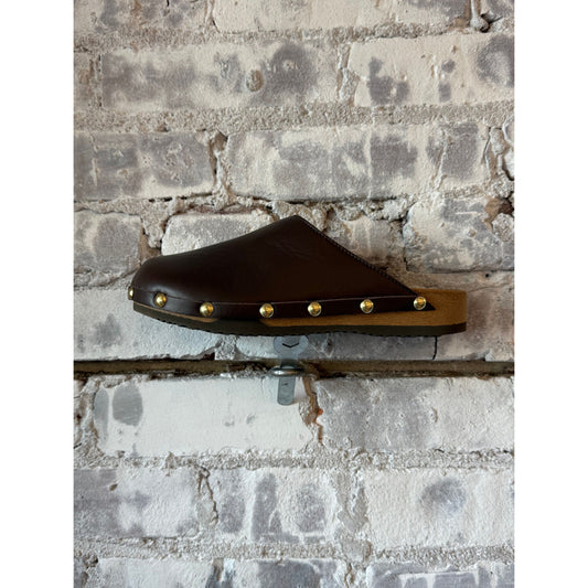 Kunsten Clogs Ella Leather Studs Clog - Rich Brown/Black Gray