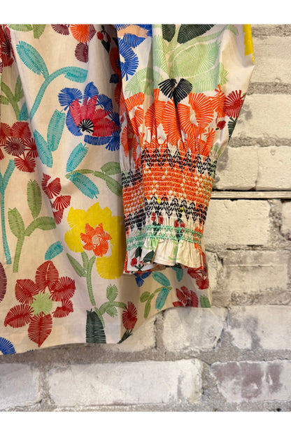 Smocked Shirt - Custard Embroidered Floral