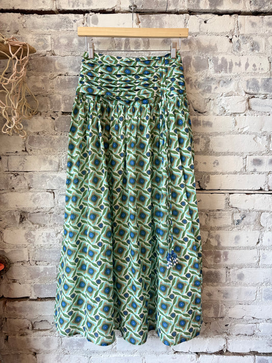 Exquise Eldon Smocked Waist Zippered Midi Skirt - Multi Slate Gray