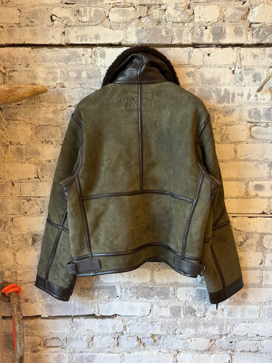 Ralph Lauren Merino Shearling RL Flight Jacket - Myrtle Green/Dark Brown Dark Olive Green