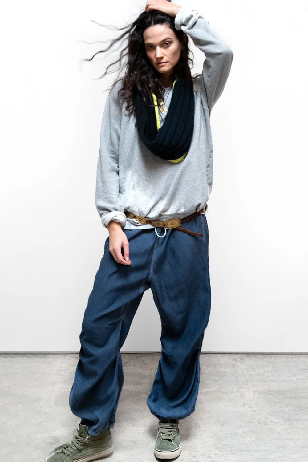 FreeCity MATTE/SATIN LOOSE DRAWCORD BIGGY PANT - Moonshrooms White Smoke