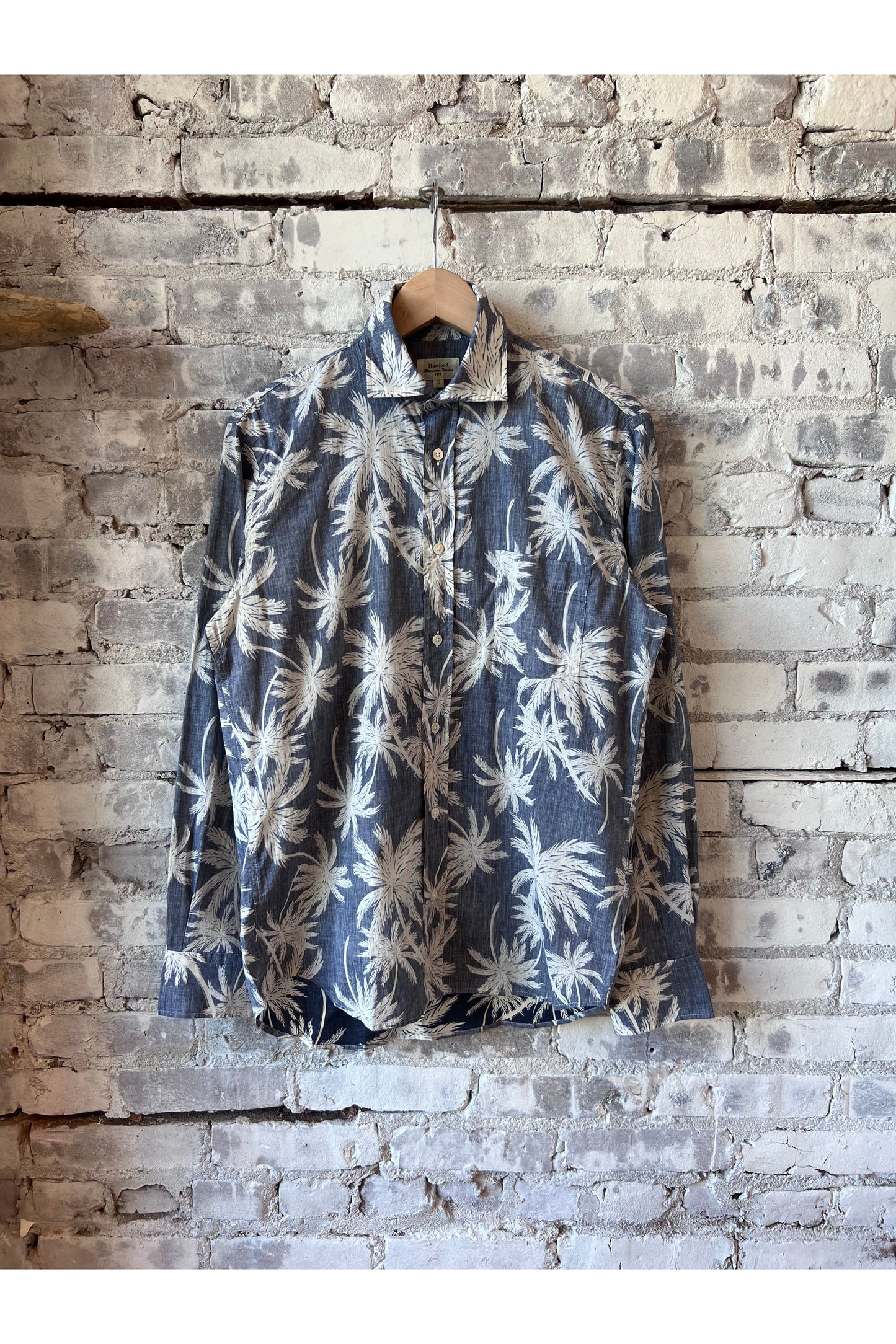Paul Palm Tree Print Cotton Shirt - Navy - DUNE + SALT