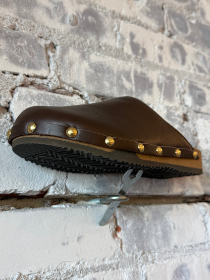 Ella Leather Studs Clog - Rich Brown/Black
