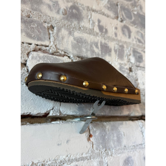 Kunsten Clogs Ella Leather Studs Clog - Rich Brown/Black Light Gray