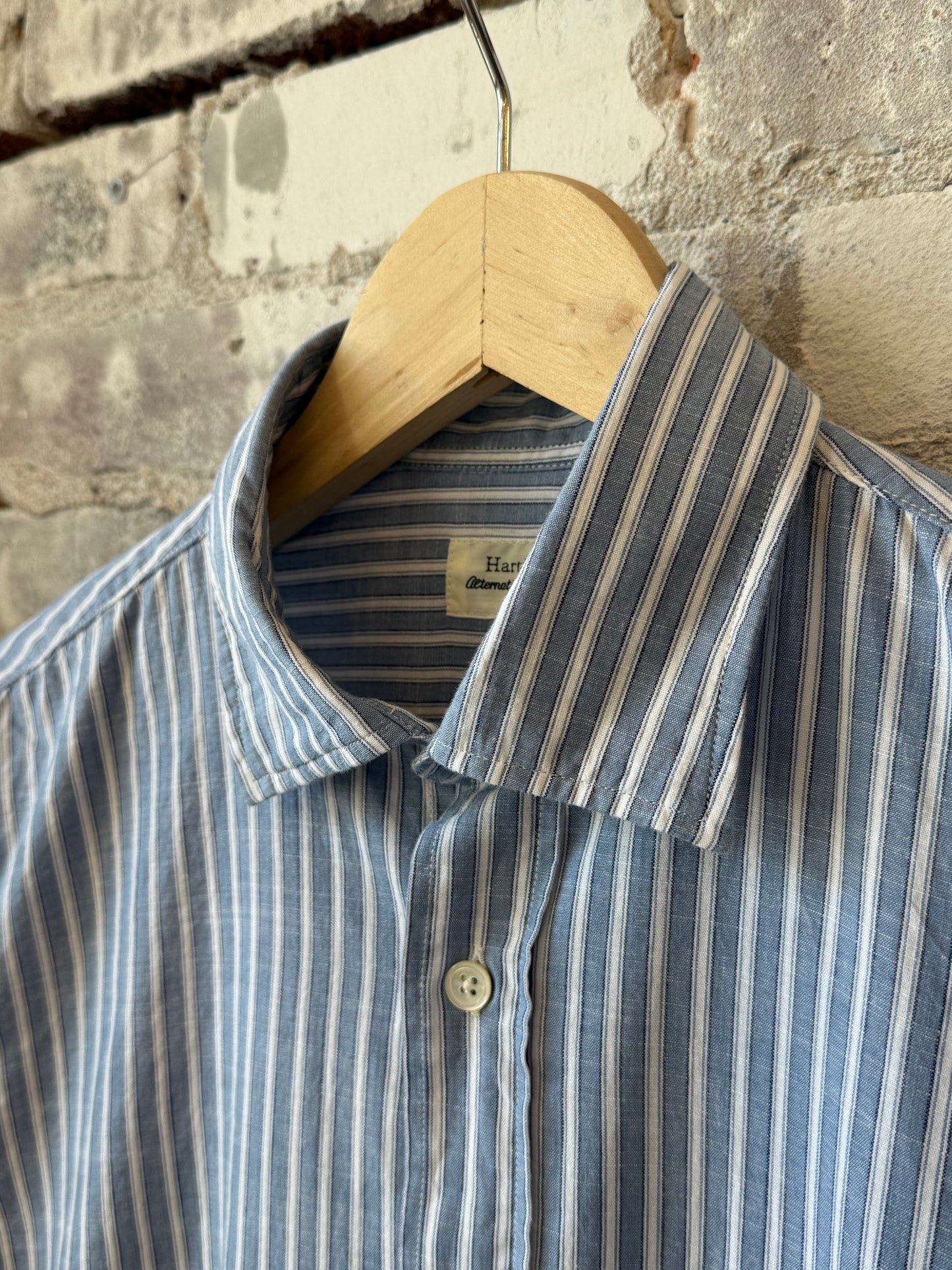 Hartford Men's Paul Striped Woven Shirt - Mid Blue/White Dark Gray