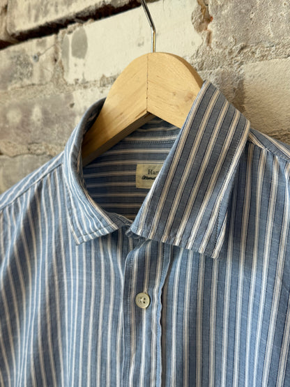 Hartford Men's Paul Striped Woven Shirt - Mid Blue/White Dark Gray