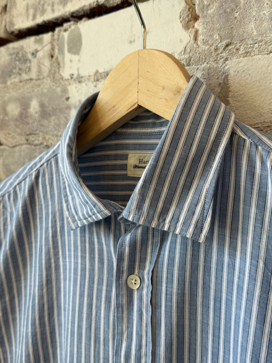 Hartford Men's Paul Striped Woven Shirt - Mid Blue/White Dark Gray
