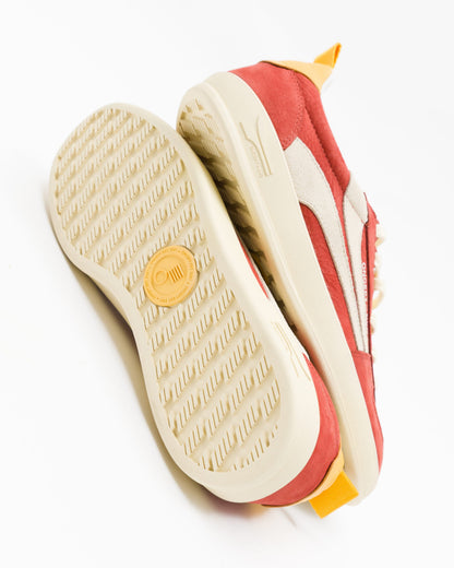 Women's Fez Sneaker by Oncept with retro red outsole, showcasing stylish red and white design and textured rubber sole.