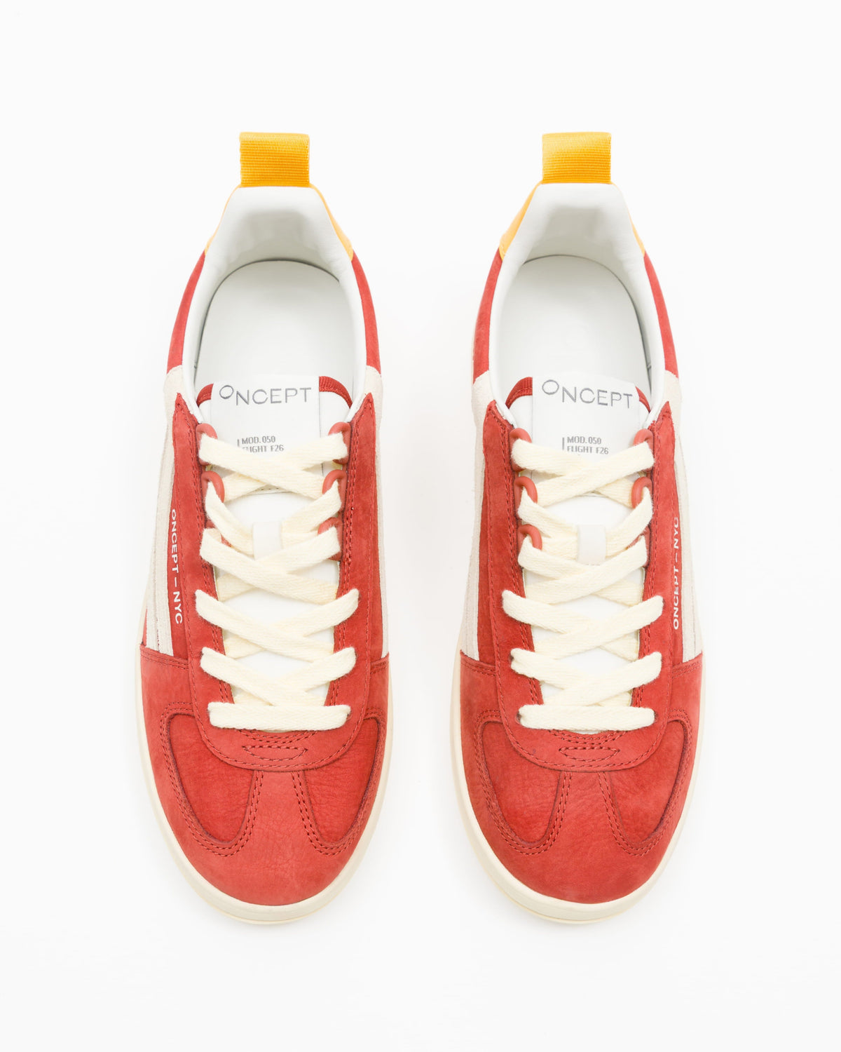 Women's Fez Sneaker by Oncept in retro red with white sole, showcasing stylish casual footwear with a vibrant color.