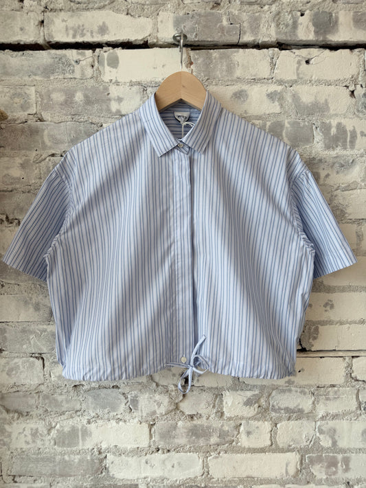 Cropped Cotton Poplin Shirt - Blue Stripe - DUNE + SALT