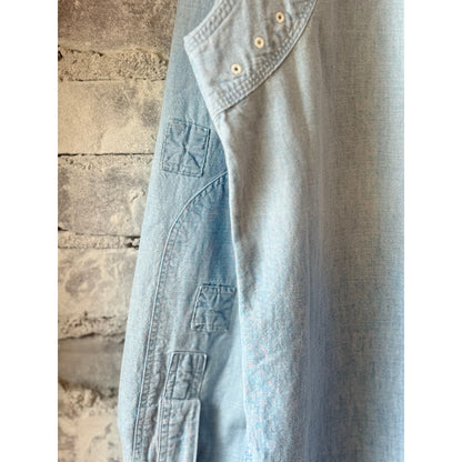 Men's Polo RL chambray compass workshirt in medium indigo, featuring a casual fit and classic collar for versatile style.
