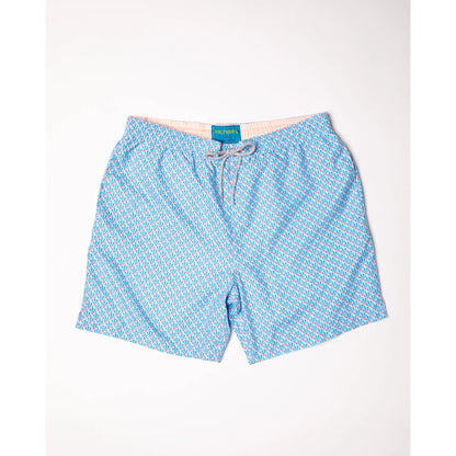 Men's Cyclist Liner Swim Trunks - Fans Sky/Orange - DUNE + SALT