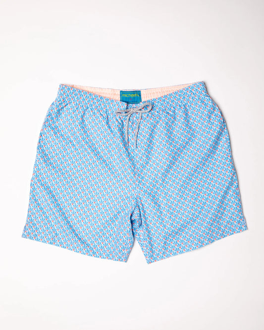 Men's Cyclist Liner Swim Trunks - Fans Sky/Orange - DUNE + SALT