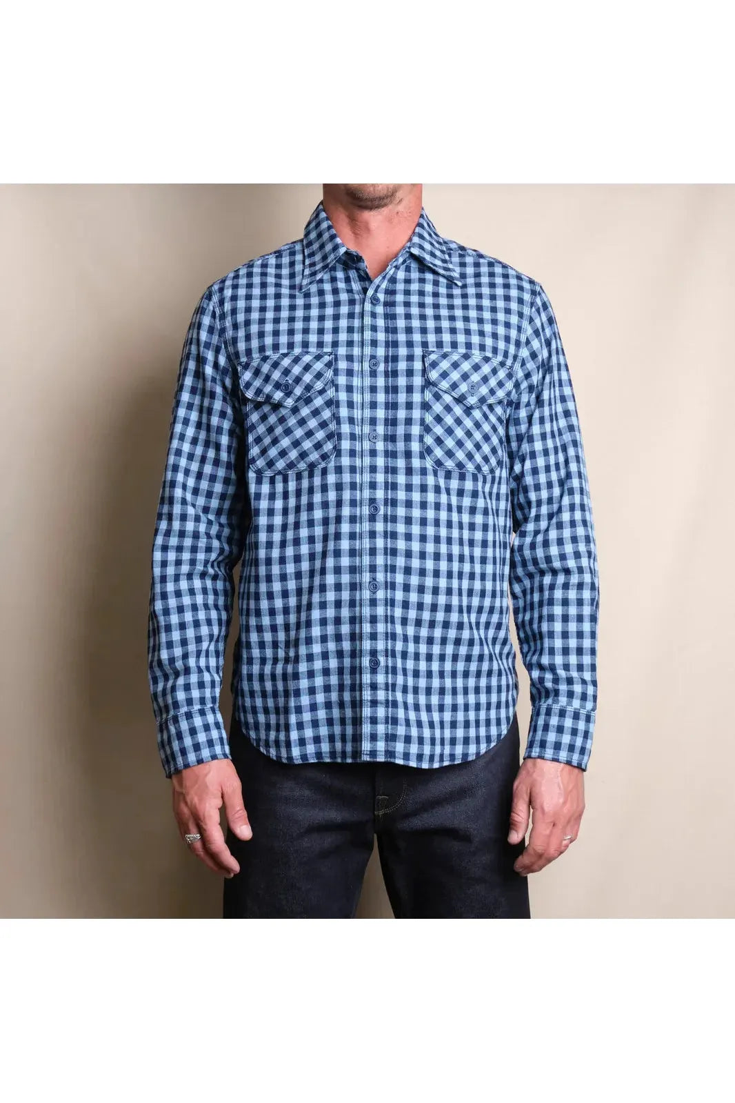 Wells Gingham Workwear Shirt - Indigo - DUNE + SALT