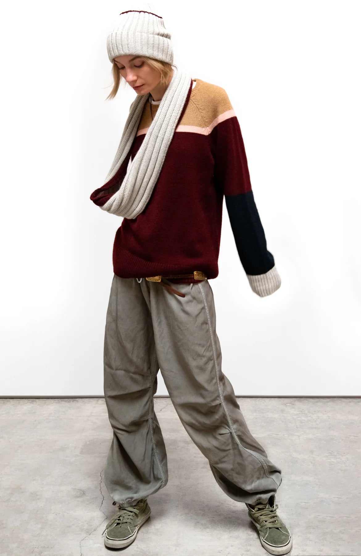 FreeCity MATTE/SATIN LOOSE DRAWCORD BIGGY PANT - Mud White Smoke