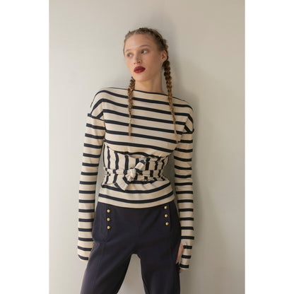 Wrapped Waist Top - Almond Milk Awning Stripes