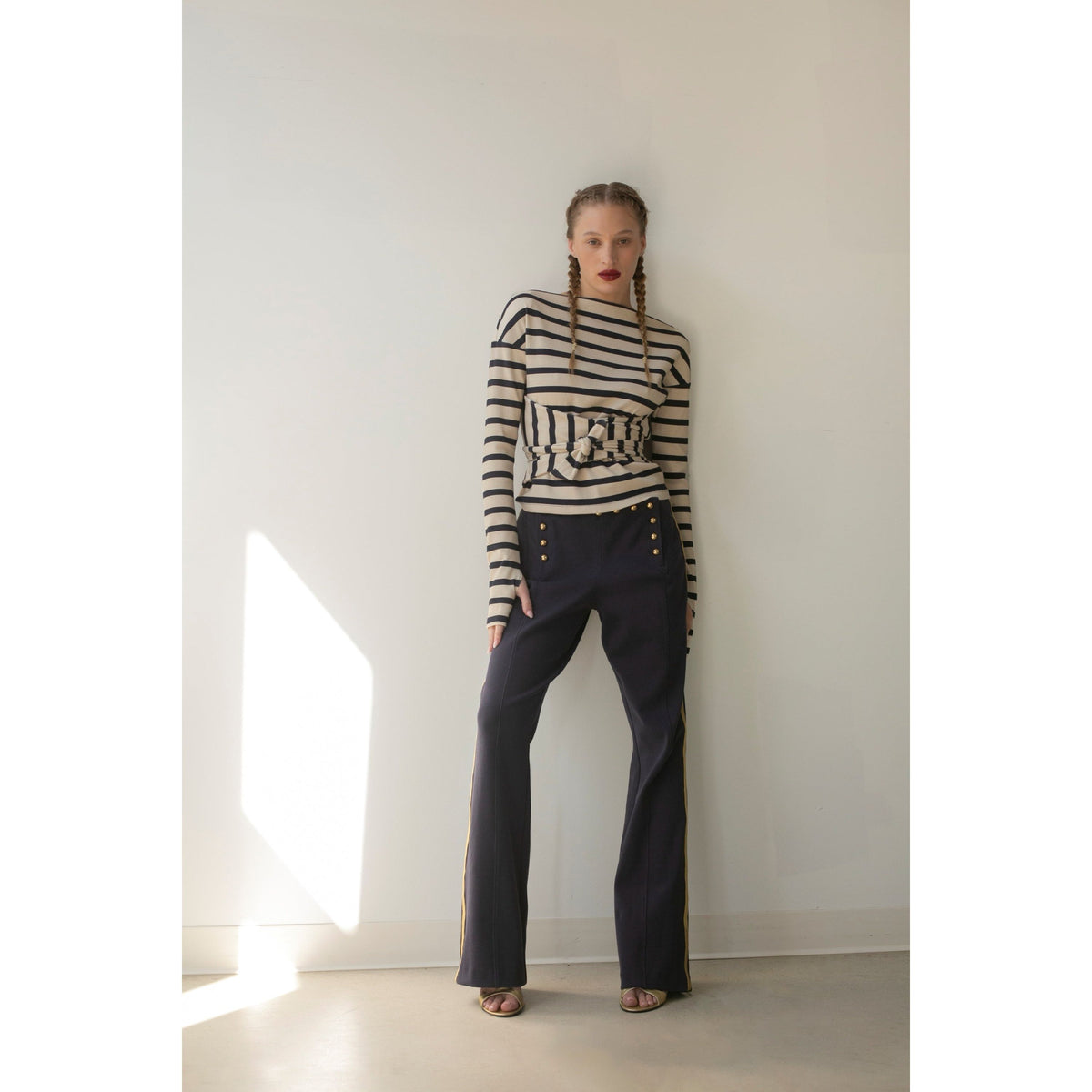 Wrapped Waist Top - Almond Milk Awning Stripes