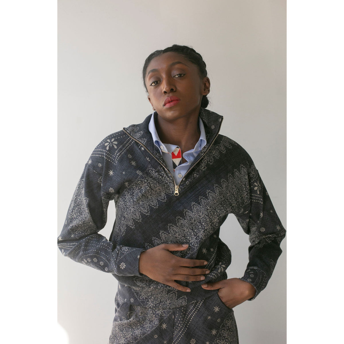 Quarter Zip Pullover - Indigo Bandana