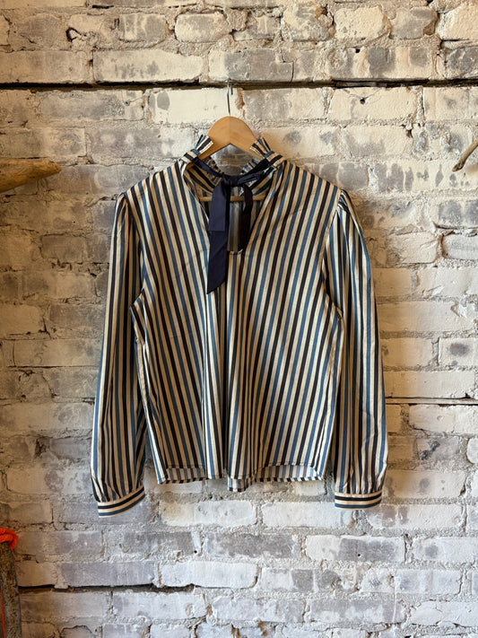 Hope For Flowers Pintucked Blouse - Blue Tonal Stripes Gray